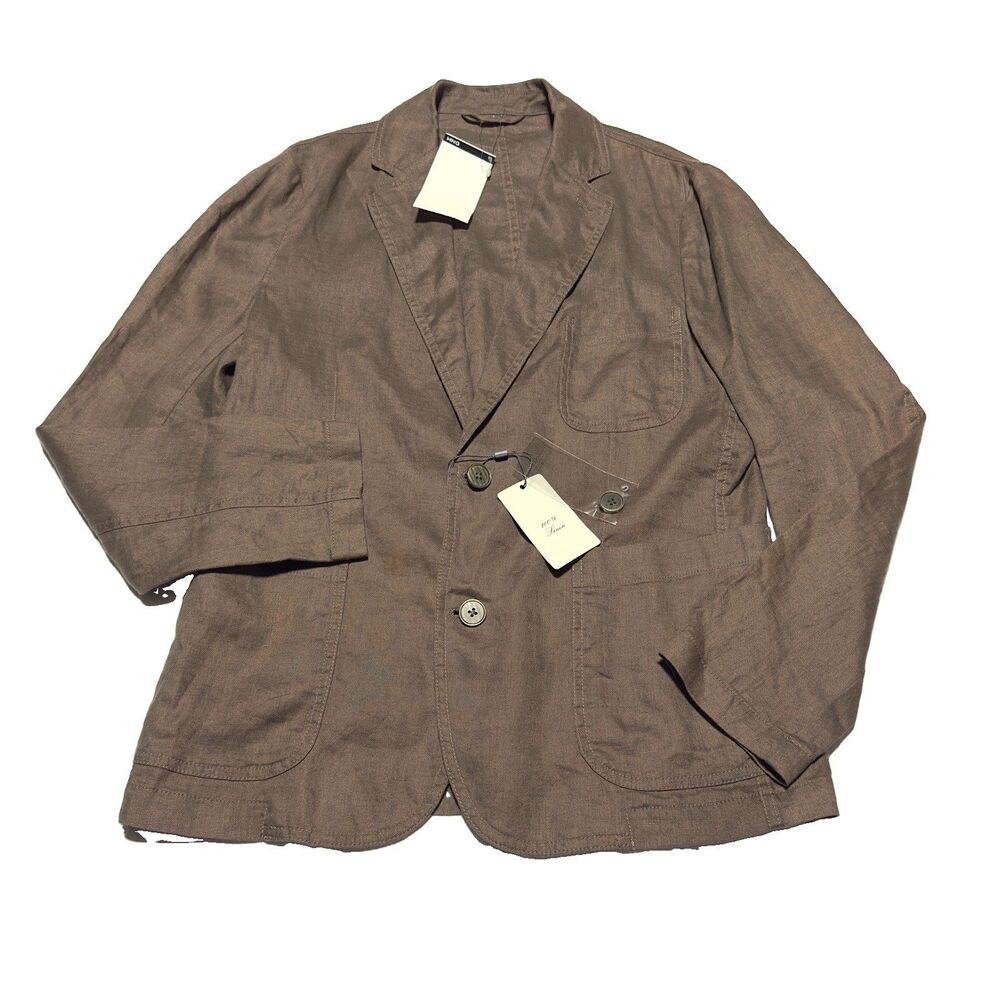 MNG MANGO Mens Slim Fit 2 Button Blazer 100%  Linen Brown Taupe Size 36 US NWT